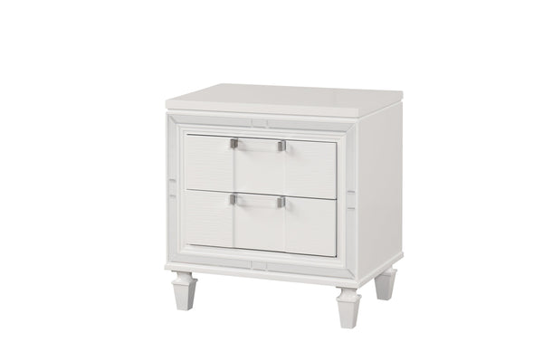English Elm Genoa Art Deco Nightstand with Embossed Drawer Fronts Mirror Trim and Chrome Acrylic Pulls B078P497939