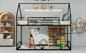 English Elm Metal Twin over Twin Bunk Bed Sturdy Heavy-Duty Frame with Silent Slats, 13" Guardrail & Ladder Black W1935P330797