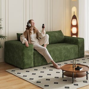 English Elm 78.8" Corduroy Three Seat Sofa Deep Cushioned Low Profile Couch for Modern Living Rooms Green W2824P409858