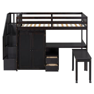 English Elm Queen Murphy Bed with Integrated Desk Cabinet Shelves Space Saving Studio Solution Espresso N708S00013P