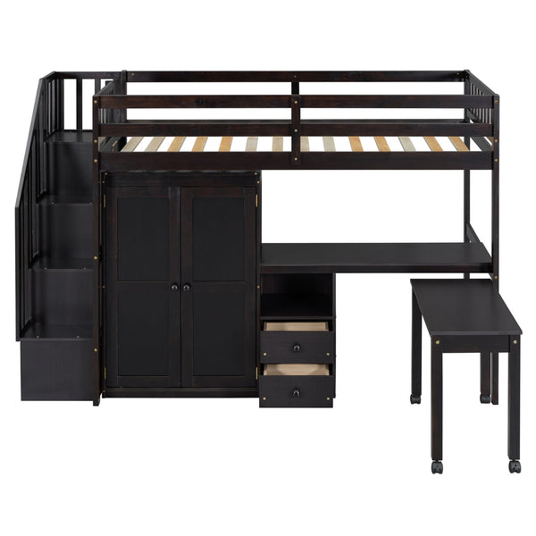 English Elm Queen Murphy Bed with Integrated Desk Cabinet Shelves Space Saving Studio Solution Espresso N708S00013P