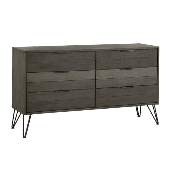 English Elm Contemporary Solid Wood Six Drawer Dresser with Hairpin Legs for Bedroom Storage B056P417104