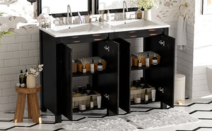 English Elm 48" Vintage Style Bathroom Vanity Cabinet with Ceramic Sink, Soft-Close Doors, Adjustable Shelf, Espresso Finish N729P000003P
