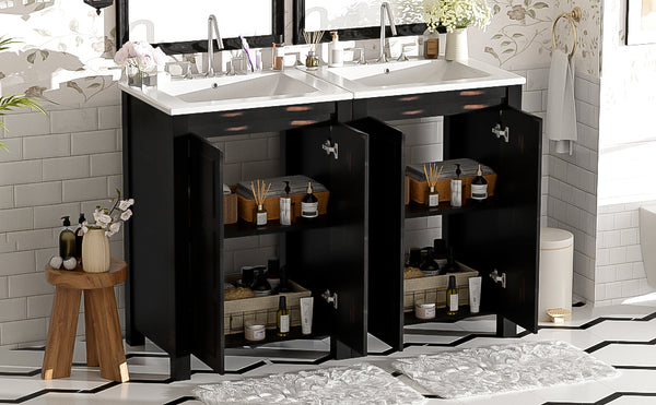 English Elm 48" Vintage Style Bathroom Vanity Cabinet with Ceramic Sink, Soft-Close Doors, Adjustable Shelf, Espresso Finish N729P000003P