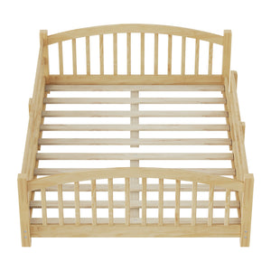 English Elm Full Montessori Pine Wood Floor Bed with Safety Rails Low Profile Kids Room Frame Natural N733P400299N