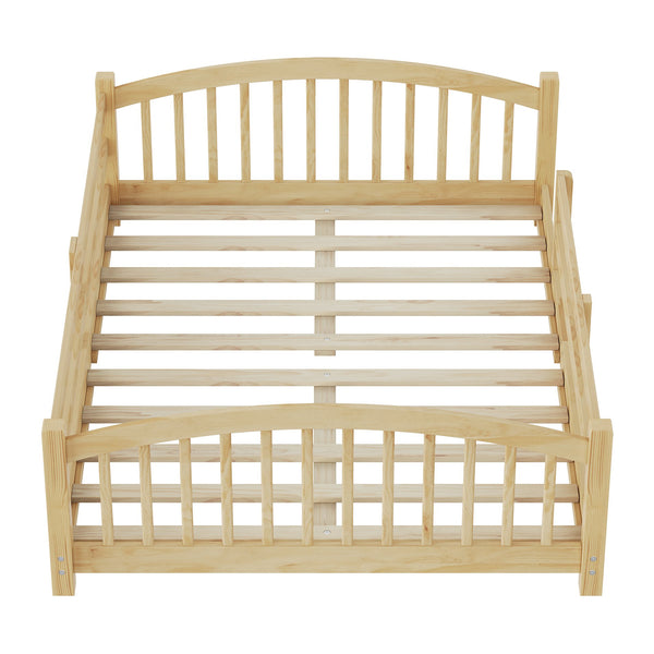 English Elm Full Montessori Pine Wood Floor Bed with Safety Rails Low Profile Kids Room Frame Natural N733P400299N