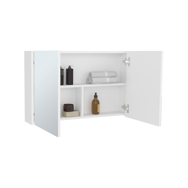 English Elm Bouti Double Door Mirror Medicine Cabinet with Three Shelves for Bathroom or Kitchen, Sleek Wall-Mount White 36.3 L x 24.9 W x 4.4 H B200P240250