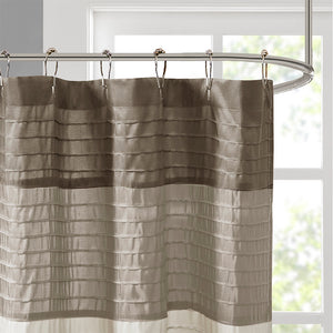 JLA Home Madison Park - Faux Silk Dupioni Shower Curtain with Pintuck Color‑Block Panels, Lightweight Drape, Machine Washable Natural MP70-223