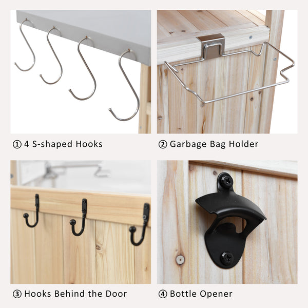 English Elm K&K 40.5" Outdoor Grill Cart with 201 Stainless Top, Solid Fir Storage, Drop Leaf & Lockable Wheels Natural N707P228272Y