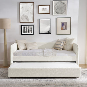 English Elm Daybed With Trundle - Elegant Tufted Sofa Bed In Soft Beige Boucle For Stylish Small Spaces & Guests W1413S00092