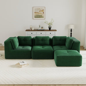English Elm Modern Corduroy Sectional Sofa Tufted Deep Seat Couch with Movable Ottoman No Assembly Green W714S01796