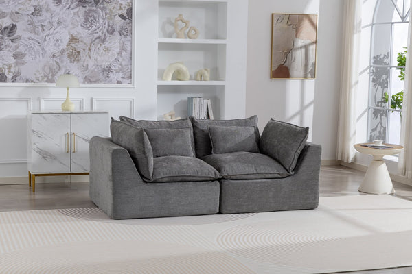 English Elm 74.8" Oversized Modular Cloud Sofa Deep Seat Cotton Linen Upholstered Living Room Couch Antique Grey W2530P458025