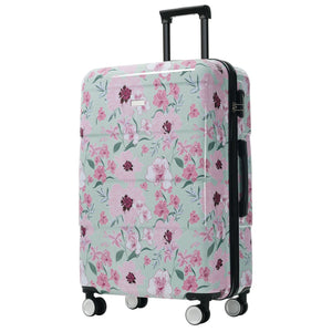 English Elm 6 Piece Hardshell Abs Travel Set with Spinner Wheels Combination Lock and Toiletry Bag Green & Pink Flower N732P391160F