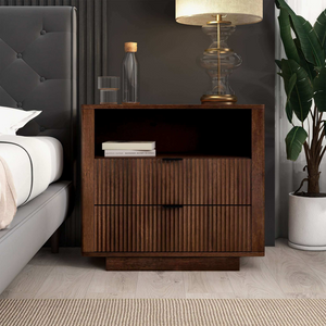 English Elm Ashcroft Furniture - Lola Mid Century Modern Walnut Nightstand 2-Drawer Bed Side Table