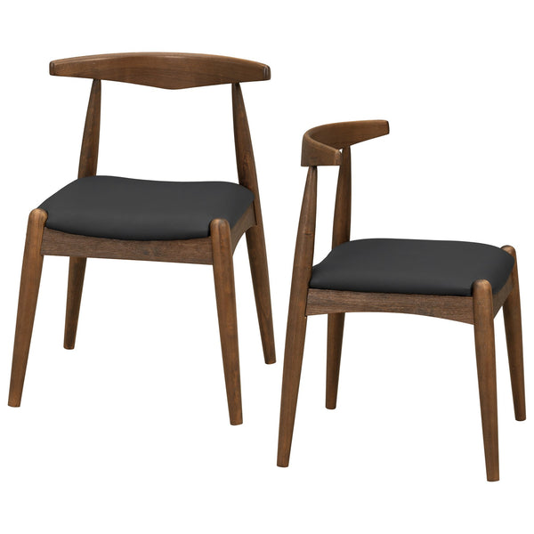 English Elm [video] 5-piece Mid-century Dining Set Rubberwood Frame Faux Leather Ergonomic Chairs Walnut+Black N759S006011B