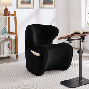 English Elm Ergonomic Floor Chair Velvet Upholstered Lumbar Support Seat for Reading Nook or Lounge Black W1097P462006