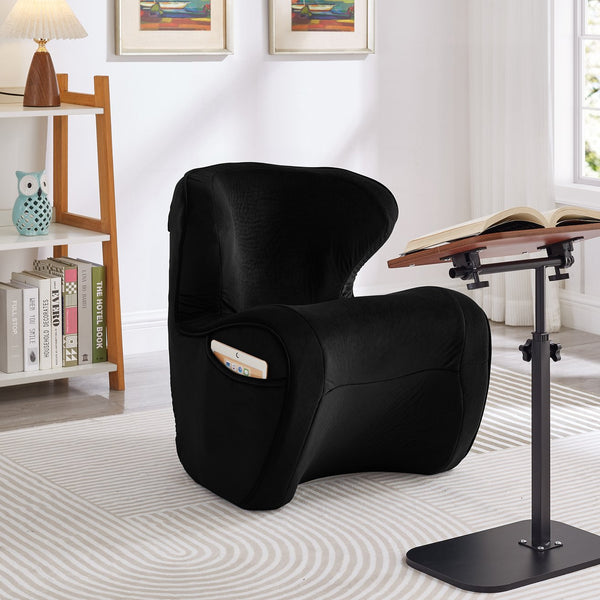 English Elm Ergonomic Floor Chair Velvet Upholstered Lumbar Support Seat for Reading Nook or Lounge Black W1097P462006