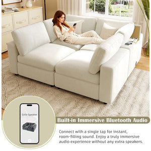 English Elm U-style Modular Sectional Sofa Chenille Upholstered with Bluetooth Speaker and Usb Charging WY000465AAA