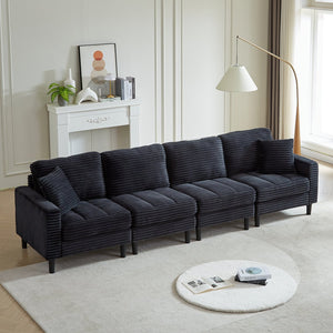 English Elm 122.5-Inch Oversized U-Shaped Modular Sofa Corduroy Sectional with Double Chaise, Ottoman, Pillows and Plastic Legs Black W1193S00121