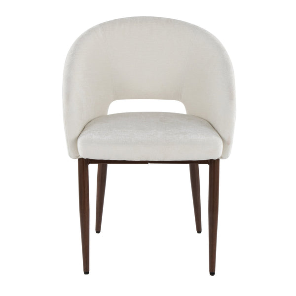 English Elm Chair Set of Two with Tapered Walnut Metal Legs and Off-white Upholstered Seats B202S02112