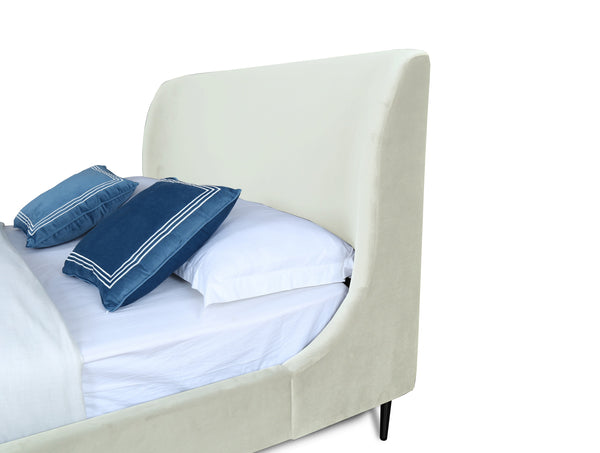 English Elm Queen Velvet Upholstered Bed Arched Headboard Mid Century Modern Bedroom Frame Black+Cream B365S00150
