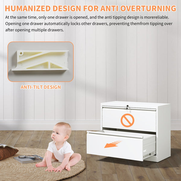 English Elm Lateral File Cabinet 2 Drawer - Lockable Metal Filing Cabinet For Home Office, Legal & A4 Sizes T2398P154428