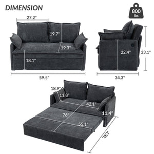 English Elm 59.5" Corduroy Convertible Sleeper Sofa with Usb Charging Ports and Storage Pockets W2606P252442
