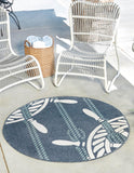 Unique Loom Outdoor Coastal Helm Machine Made Solid Print Rug Navy Blue, Ivory/Green 7' 1" x 7' 1"
