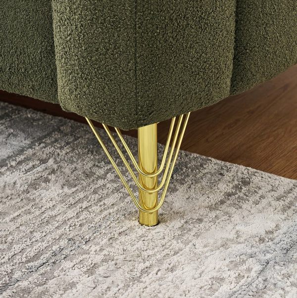 English Elm 63" Chenille Loveseat Sofa Luxury 2-Seater Deep Tufted Couch with Gold Metal Legs and Pillows Green W3373S00054