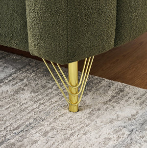 English Elm 85" Oversized Chenille Sofa Luxury 3-Seater Deep Tufted Couch with Gold Metal Legs and Pillows Green W3373S00055