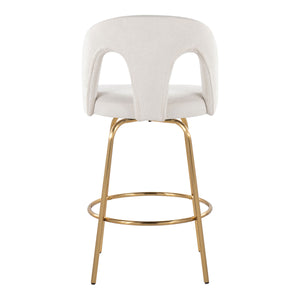 English Elm Fixed-height Swivel Counterstools with White Upholstery Gold Footrest Set of 2 B202S01782