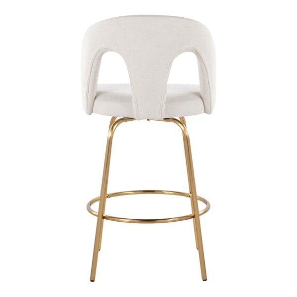English Elm Fixed-height Swivel Counterstools with White Upholstery Gold Footrest Set of 2 B202S01782