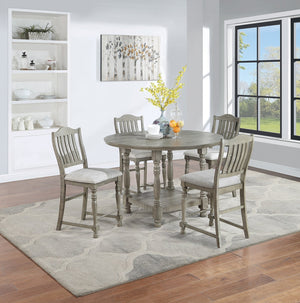 English Elm Dining Set Five Piece Round Counter Height Acacia Wood Table Four Upholstered Chairs B011S00974
