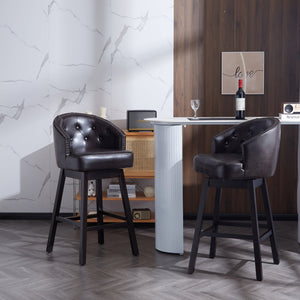 English Elm Christopher Knight Home® - 33.25" Swivel Counter Stools Set of 2 — 360° Faux Leather Bar Stools with Tufted Back, Footrest, Adjustable Feet WF532108BRN