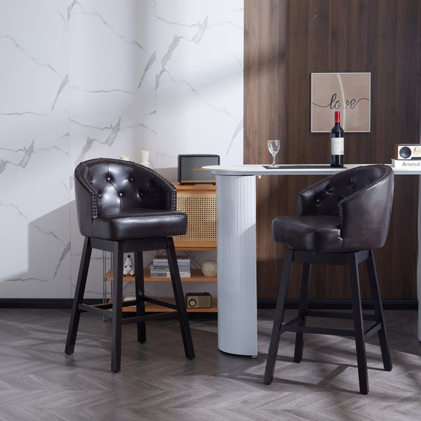 English Elm Christopher Knight Home® - 33.25" Swivel Counter Stools Set of 2 — 360° Faux Leather Bar Stools with Tufted Back, Footrest, Adjustable Feet WF532108BRN
