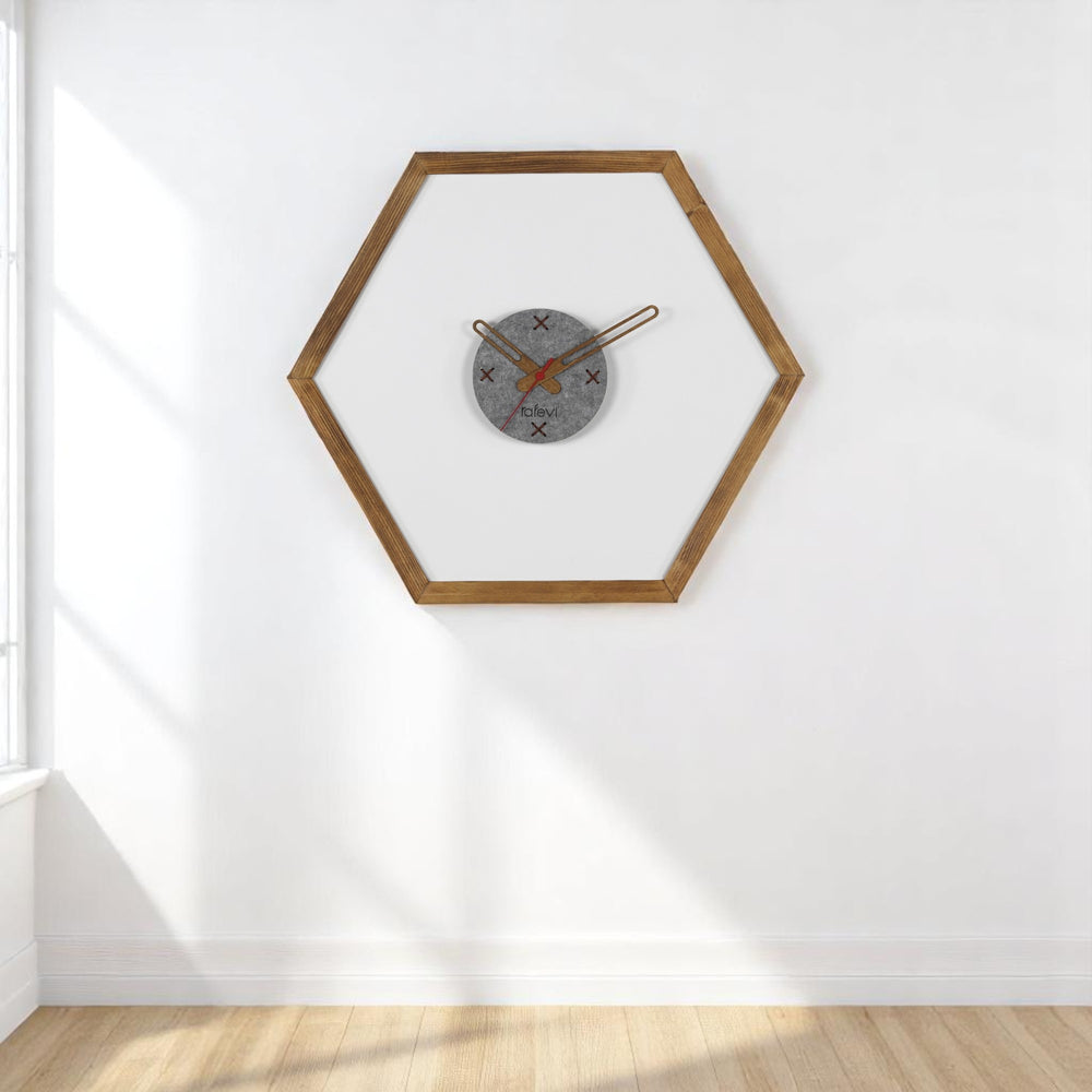 English Elm Tuva Hexagonal Wall Clock with Solid Wooden Frame — Minimalist Modern Design, Easy-to-Read Face Brown B029P331484
