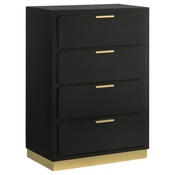 English Elm Modern four-drawer chest with sleek mid-century lines, smooth glides, wood construction, slim handles, versatile bedroom storage solution Black,Gold 34.25 L x 21.26 W x 48.42 H B011P362593