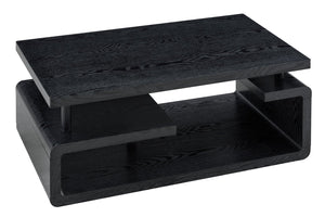 English Elm A Modern Two-tier Mdf Coffee Table with Open Shelf for Living Room Storage Black Woodgrain W3875P396801