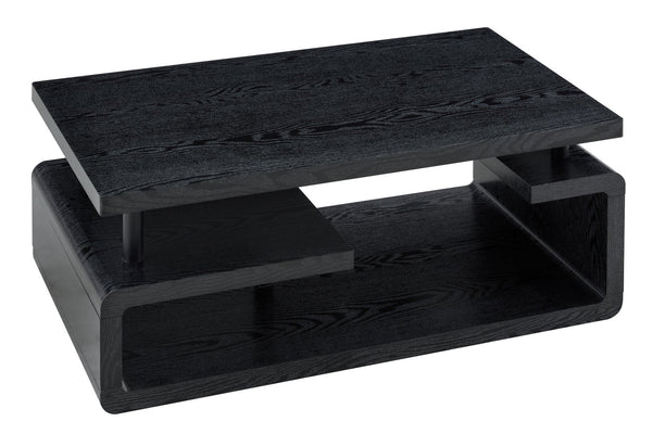 English Elm A Modern Two-tier Mdf Coffee Table with Open Shelf for Living Room Storage Black Woodgrain W3875P396801