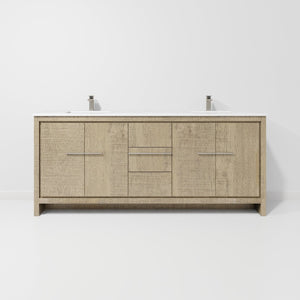 English Elm Rustic Acacia Double Bath Vanity With White Quartz Top & Gun Metal Faucet – Stylish Storage Solution! B2731P259232-GIGA
