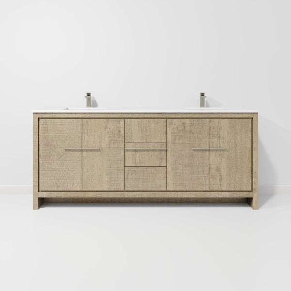English Elm Rustic Acacia Double Bath Vanity With White Quartz Top & Gun Metal Faucet – Stylish Storage Solution! B2731P259232-GIGA