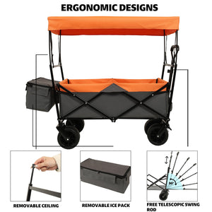 English Elm 480lbs Foldable All-terrain Wagon with Canopy Mosquito Net for Camping Outdoor Orange W2932P253227