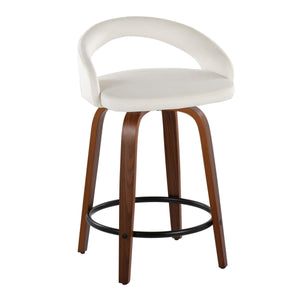 English Elm Fixed-height Swivel Counterstools Walnut Bentwood Velvet Seat Black Footrest Set B202S01760
