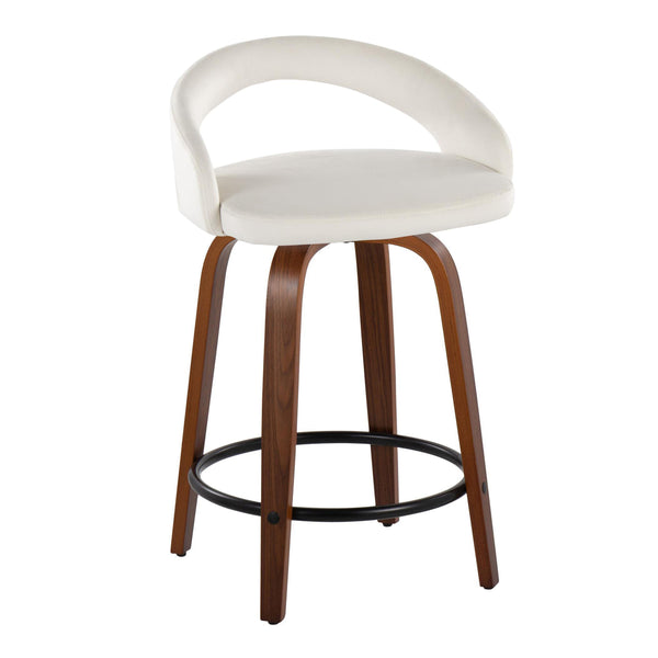 English Elm Fixed-height Swivel Counterstools Walnut Bentwood Velvet Seat Black Footrest Set B202S01760
