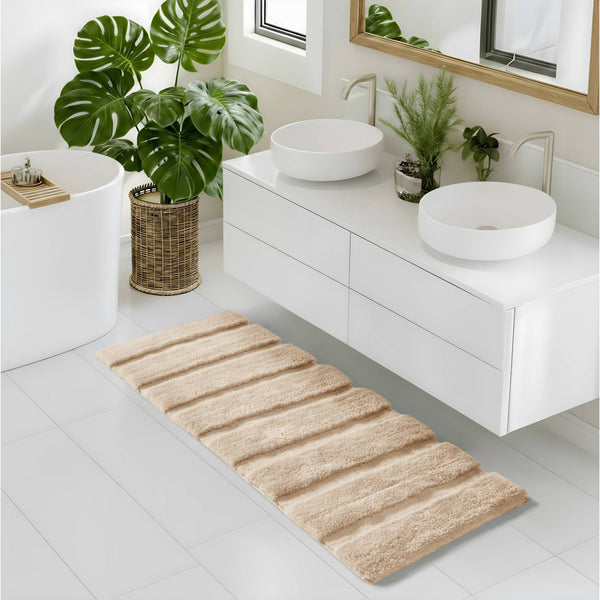 JLA Home Madison Park - Rug Madison Park Tufted Pearl Channel Bath Accent Rug — Soft Macro-Polyester High-Low Stripe, Machine Washable, Fade Resistant Wheat MP72-5104
