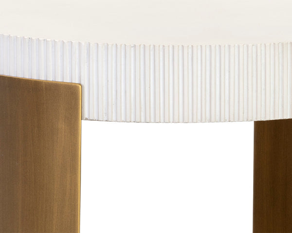 Sunpan Cavette End Table - Elegant White Concrete & Antique Brass Frame, Perfect for Chic Indoor Spaces