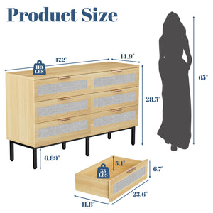 English Elm 6 Drawer Oak Dresser with Linen Fronts and Metal Legs for Modern Bedroom Storage T3773P422847