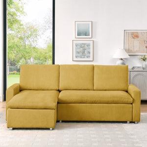 English Elm L L Shaped Convertible Sleeper Sofa Bed with Reversible Chaise, Pull-Out Bed, Hidden Storage Covers Yellow W1117S00115