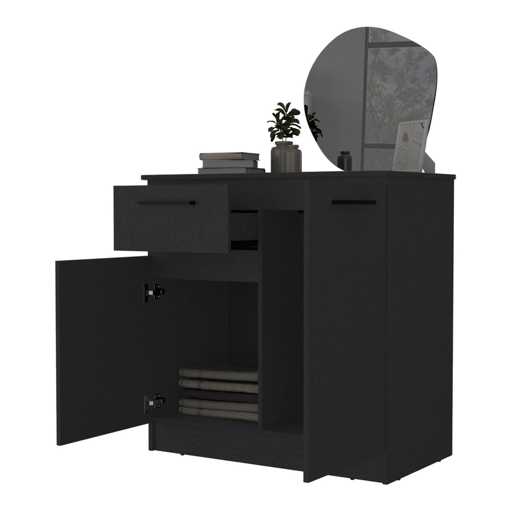 English Elm Clarion Black Dresser with 1 Drawer & 2 Doors — Durable Particle Board, Elegant Handles, Spacious Top and Storage B128S00121