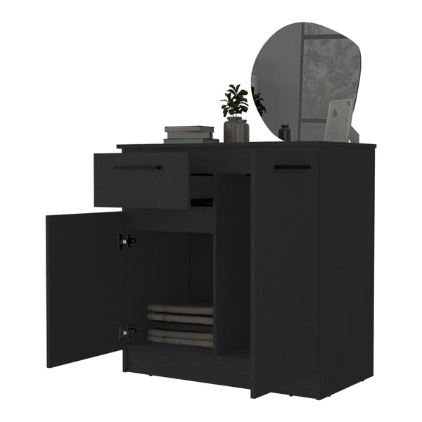 English Elm Clarion Black Dresser with 1 Drawer & 2 Doors — Durable Particle Board, Elegant Handles, Spacious Top and Storage B128S00121